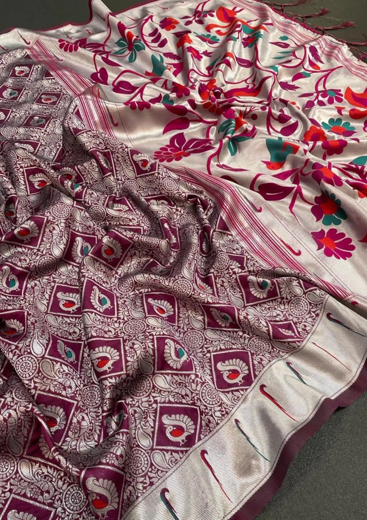 Pure Silver Paithani Silk Saree with Rich Pallu
