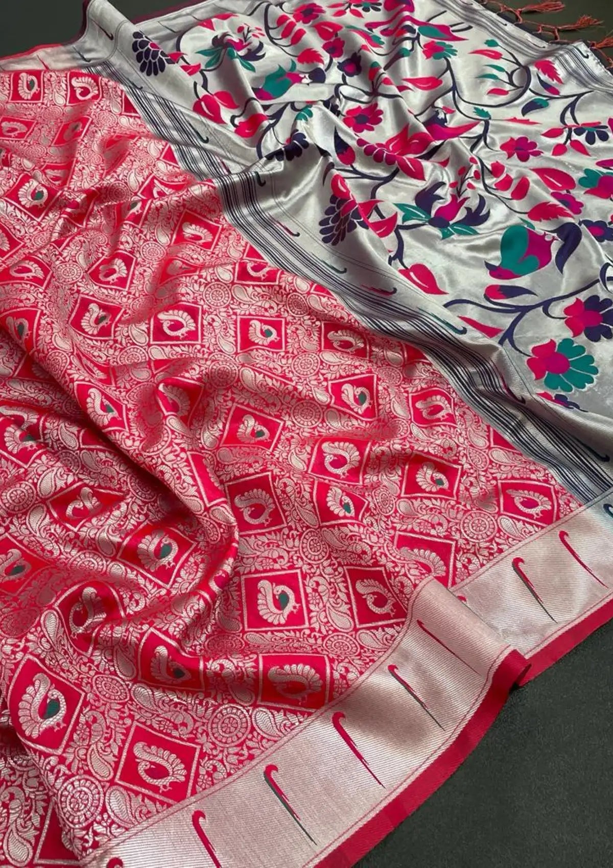 Pure Silver Paithani Silk Saree with Rich Pallu