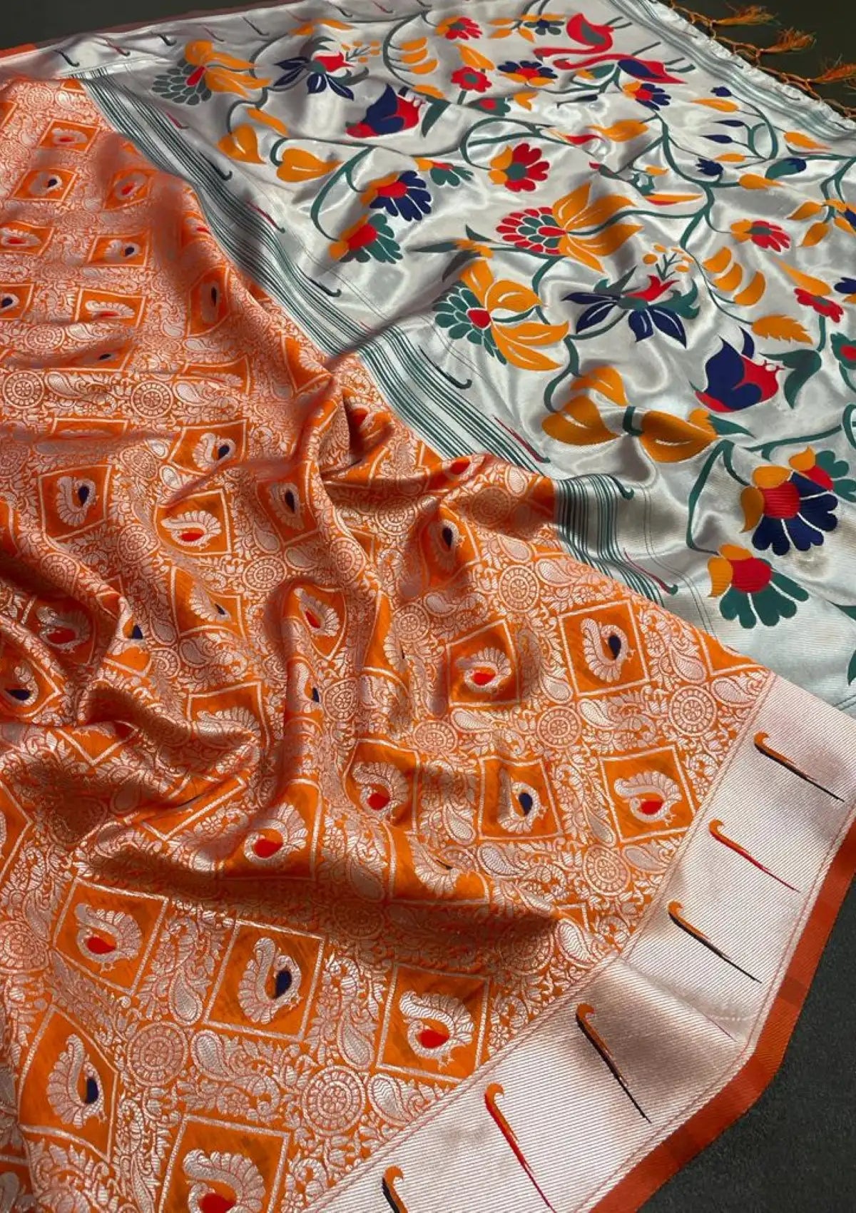 Pure Silver Paithani Silk Saree with Rich Pallu