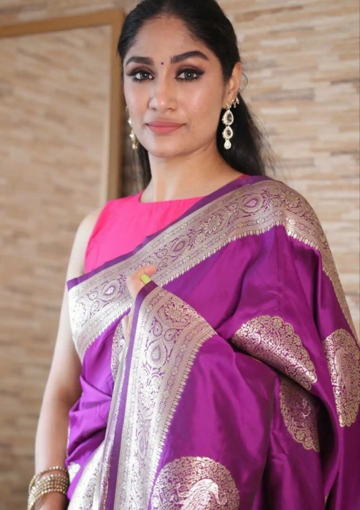Purple Pure Silk Peacock Motif Saree