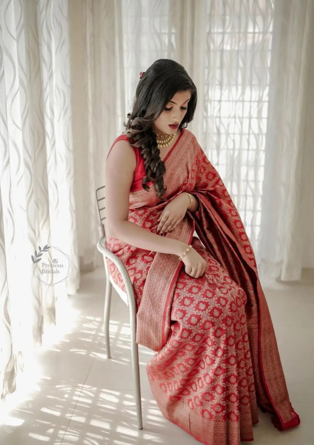 Red Banarasi Silk Gold Zari Woven Saree