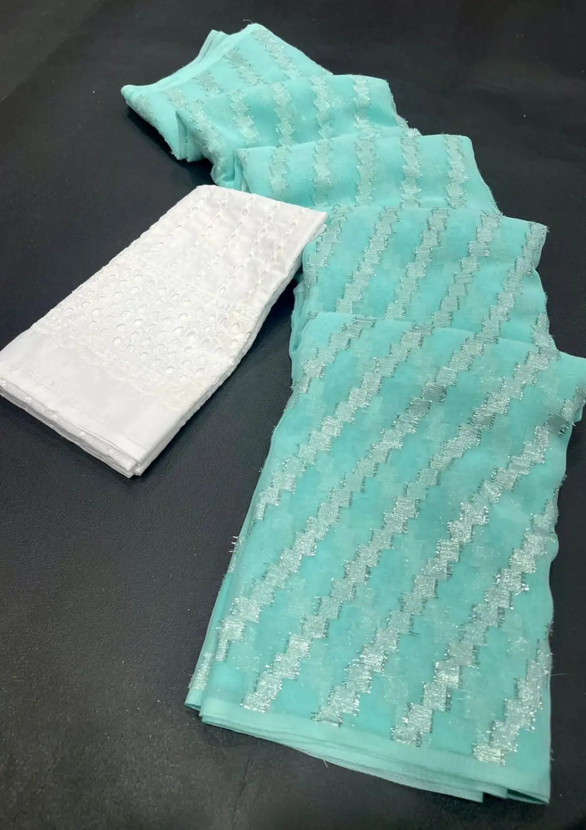 Silver Chiffon Zari Lining Saree