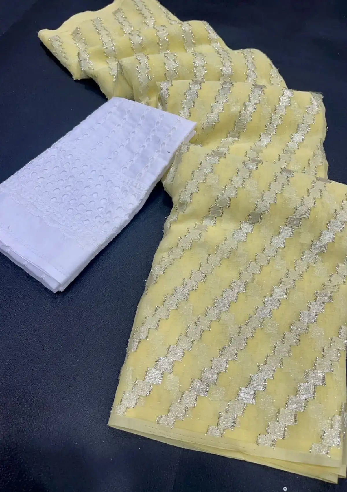 Silver Chiffon Zari Lining Saree