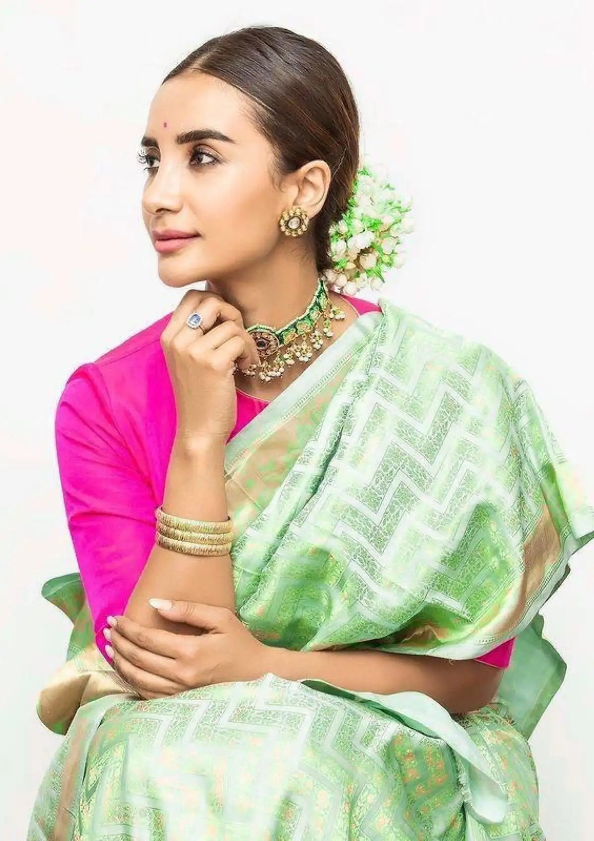 Sky Gold Zari Lichi Silk Saree