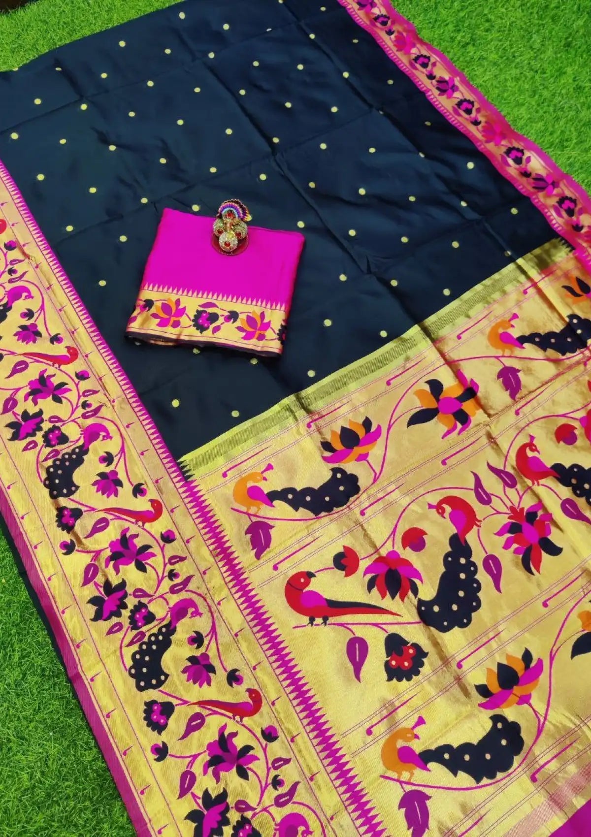 Soft Silk Black Golden Paithani Saree