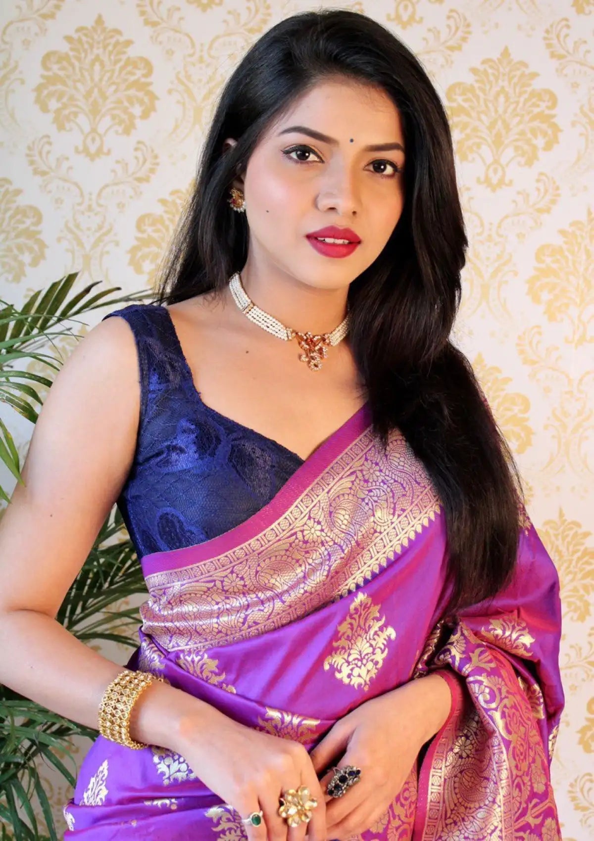 Violet Zari Woven Pure Silk Saree
