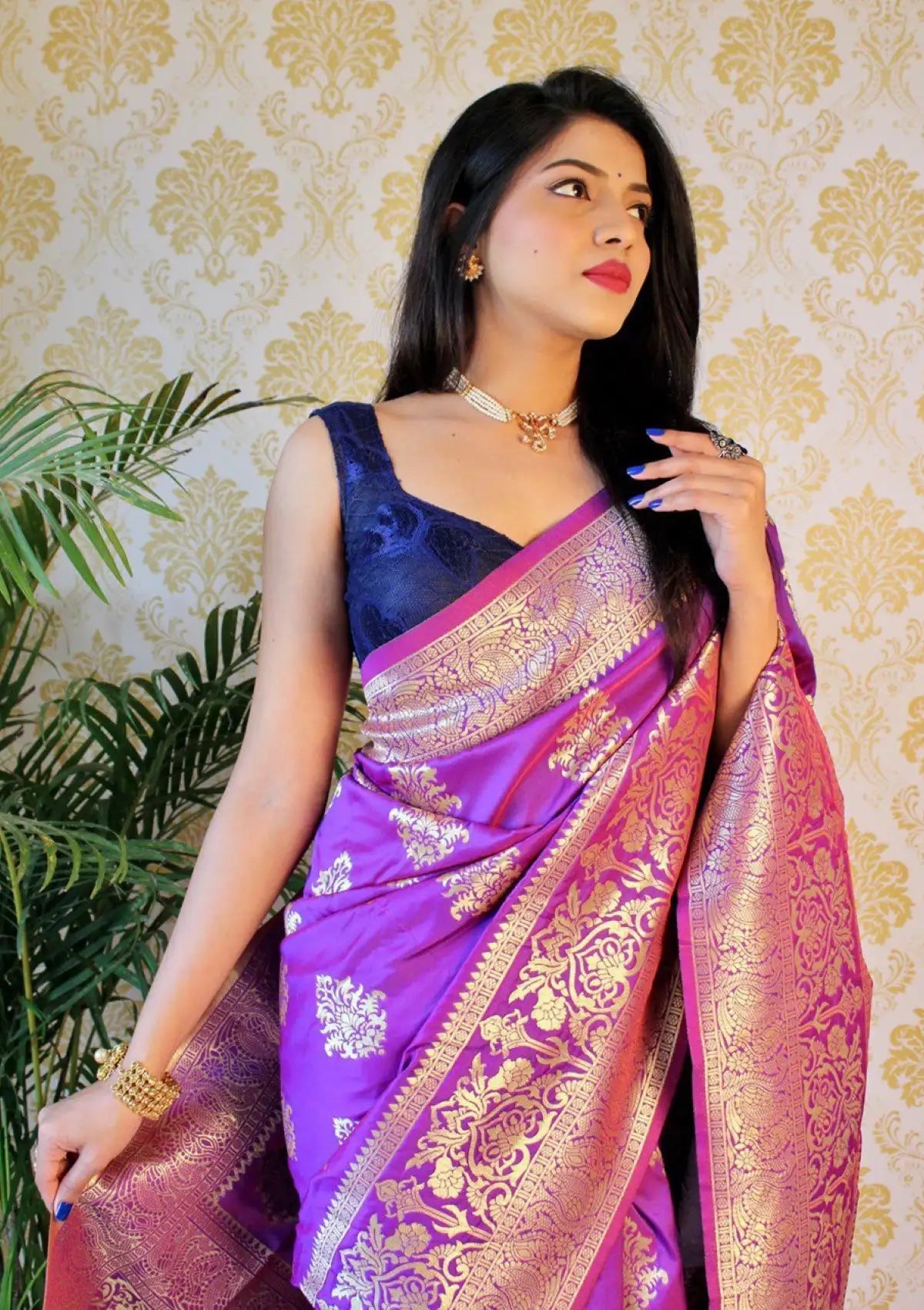 Violet Zari Woven Pure Silk Saree