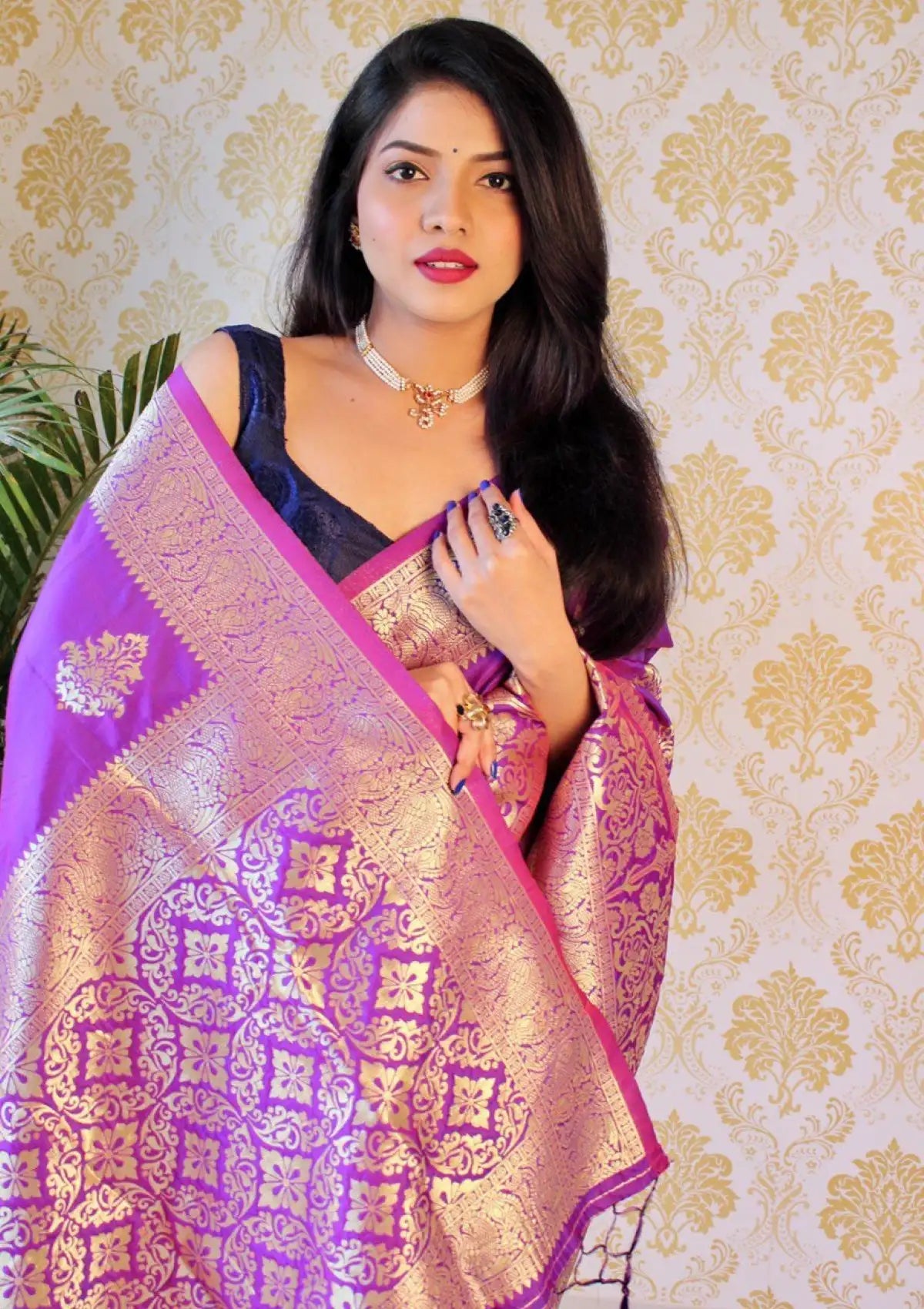 Violet Zari Woven Pure Silk Saree