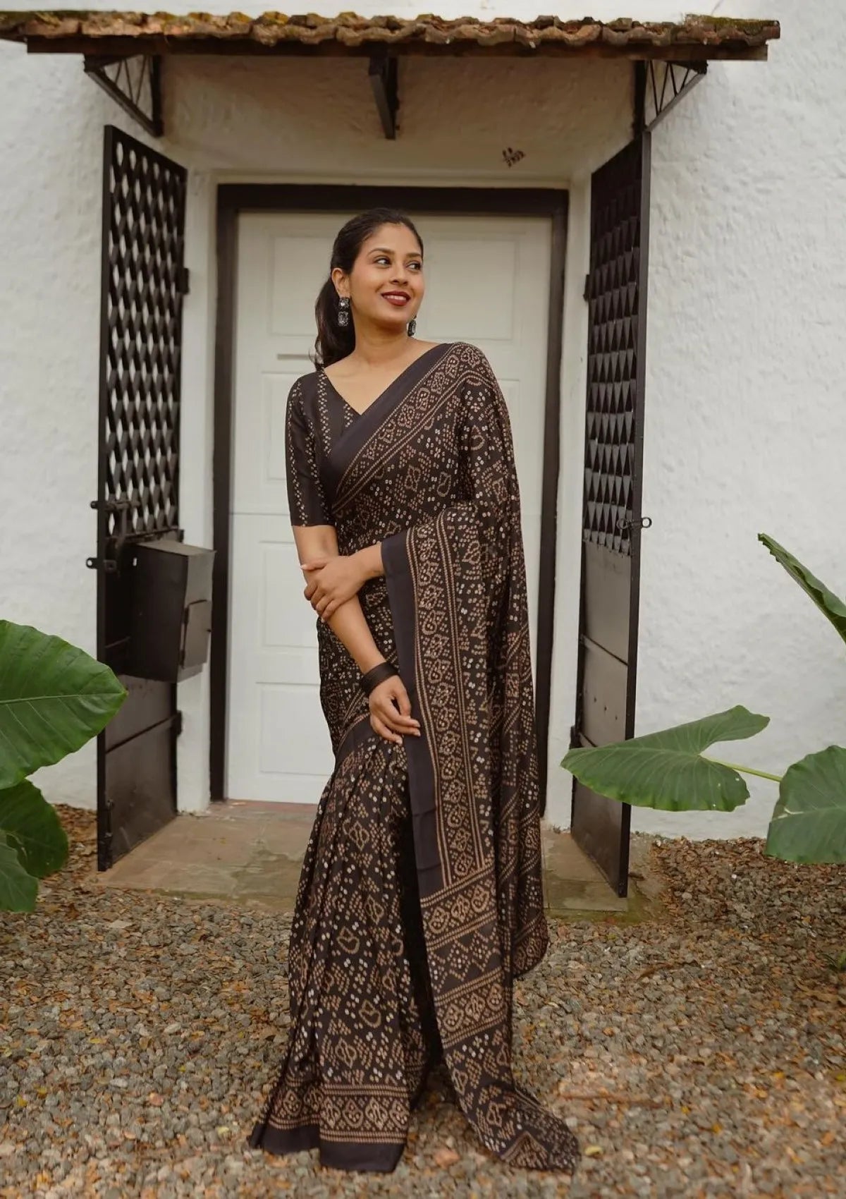 Black Turkey Silk Mill Print Saree