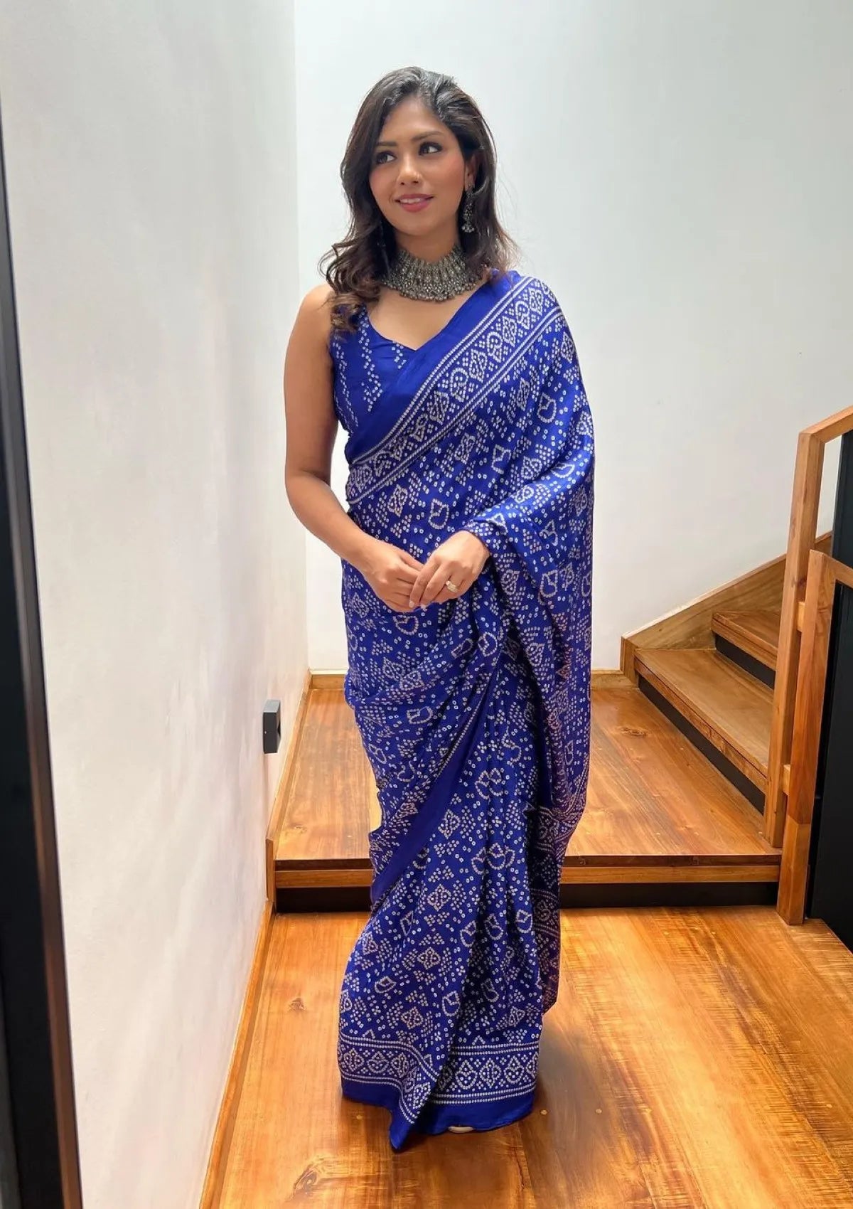 Blue Tadki Silk Mill Print Saree