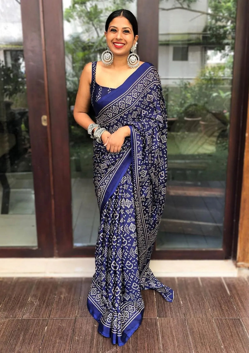 Navy blue saree top with silver blouse