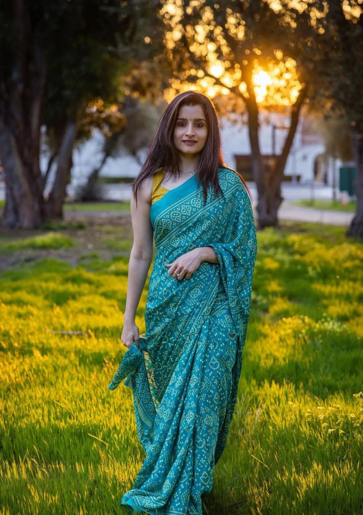 Rama Turkey Silk Mill Print Saree