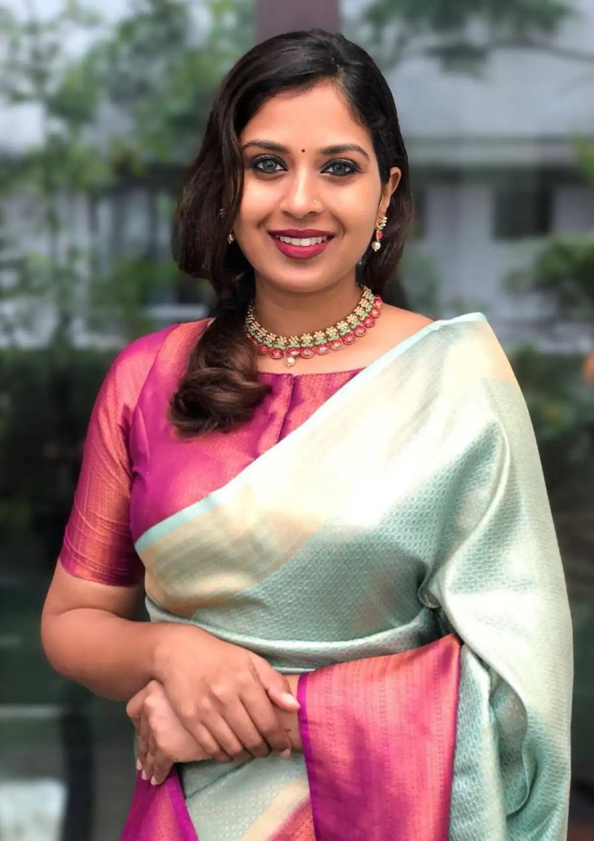 Aqua Copper Banarasi Zari Silk Saree