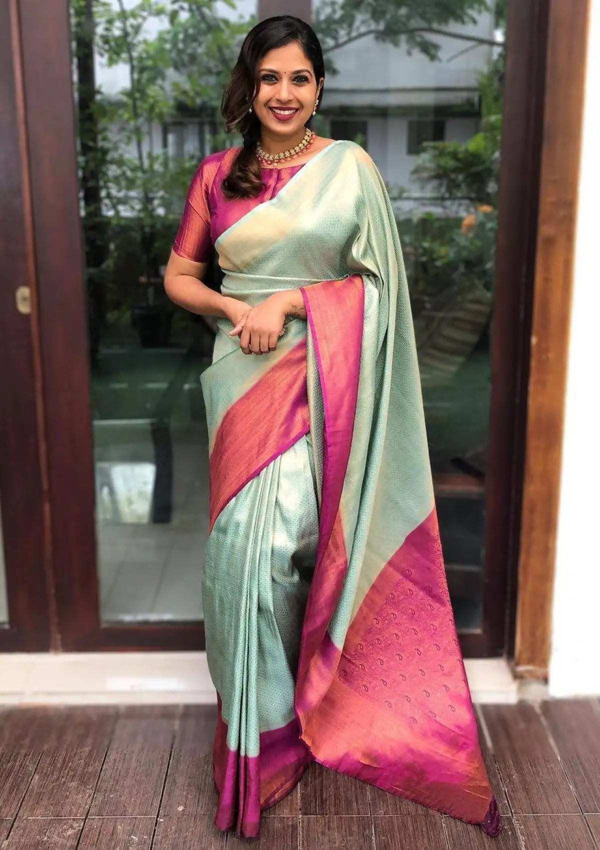 Aqua Copper Banarasi Zari Silk Saree