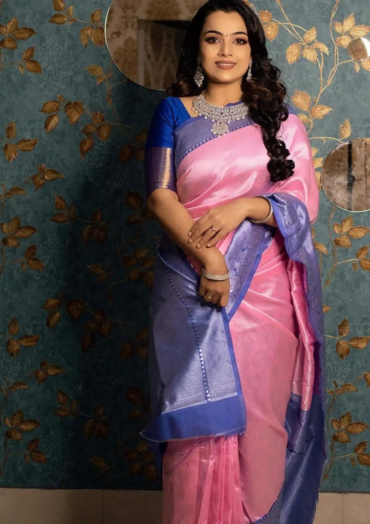 Buy BANARASI PATOLA Handwoven Pink With Silver Zari Woven Pattu Silk Saree  And Beautiful Silver Zari Tanchui Weave Pattern With Blouse Piece |  Shoppers Stop