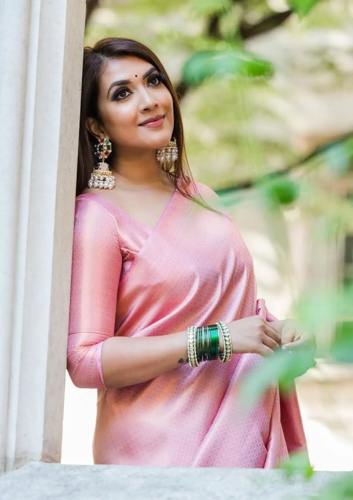 Beautiful Peach Color Designer Banarasi silk saree