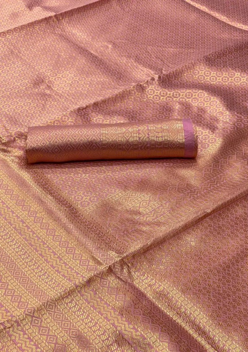Beautiful Peach Color Designer Banarasi silk saree