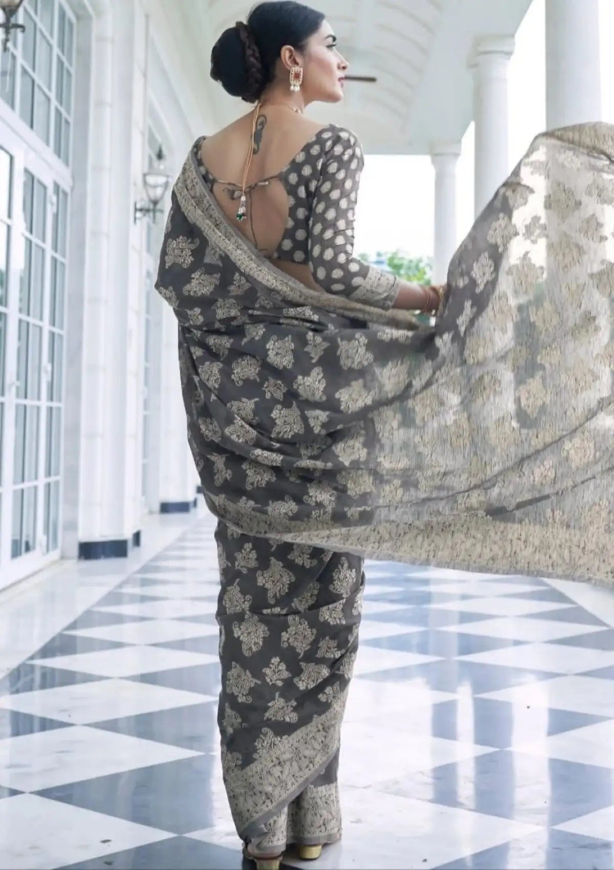 Black Banarasi Cotton Chikankari Sarees