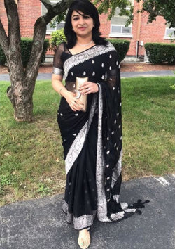 Black Linen saree with Silver Weaving
