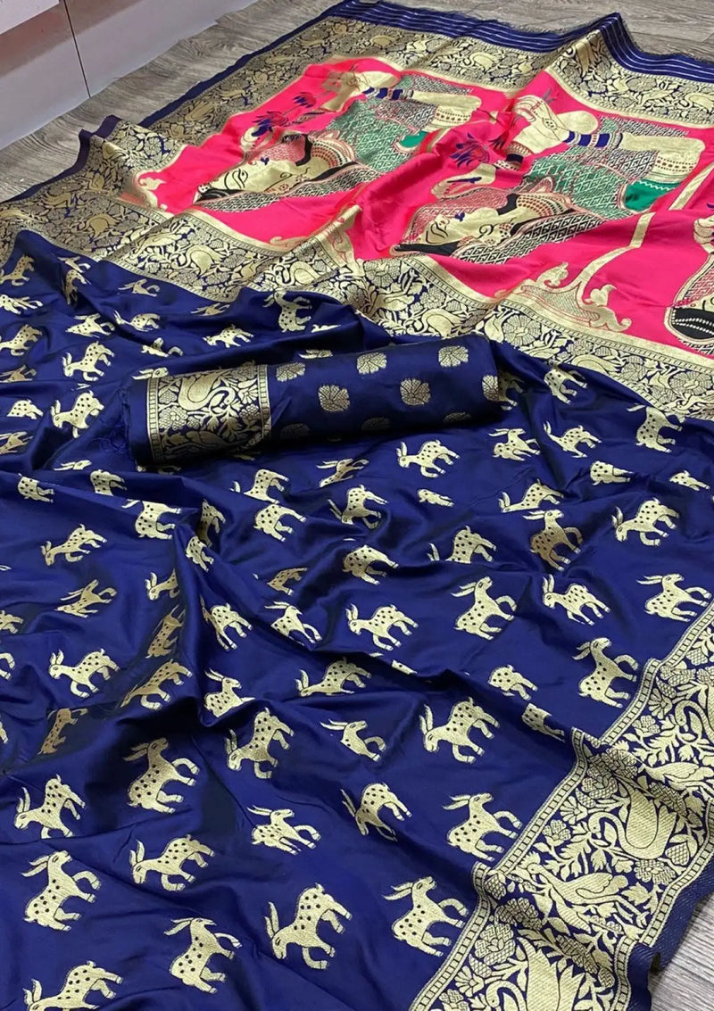 Blue Silk Pure Zari Figure Paithani Saree