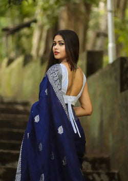 Blue with Silver Zari Traditional Saree
