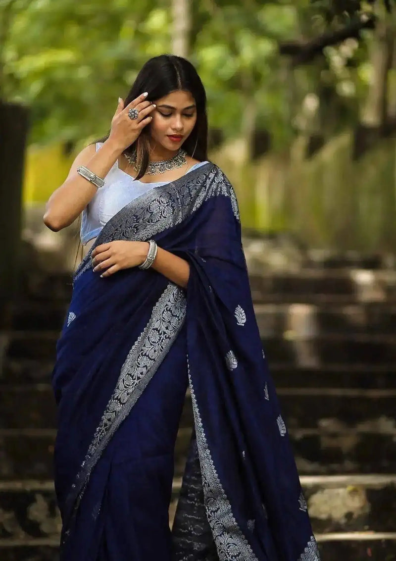 Blue with Silver Zari Traditional Saree