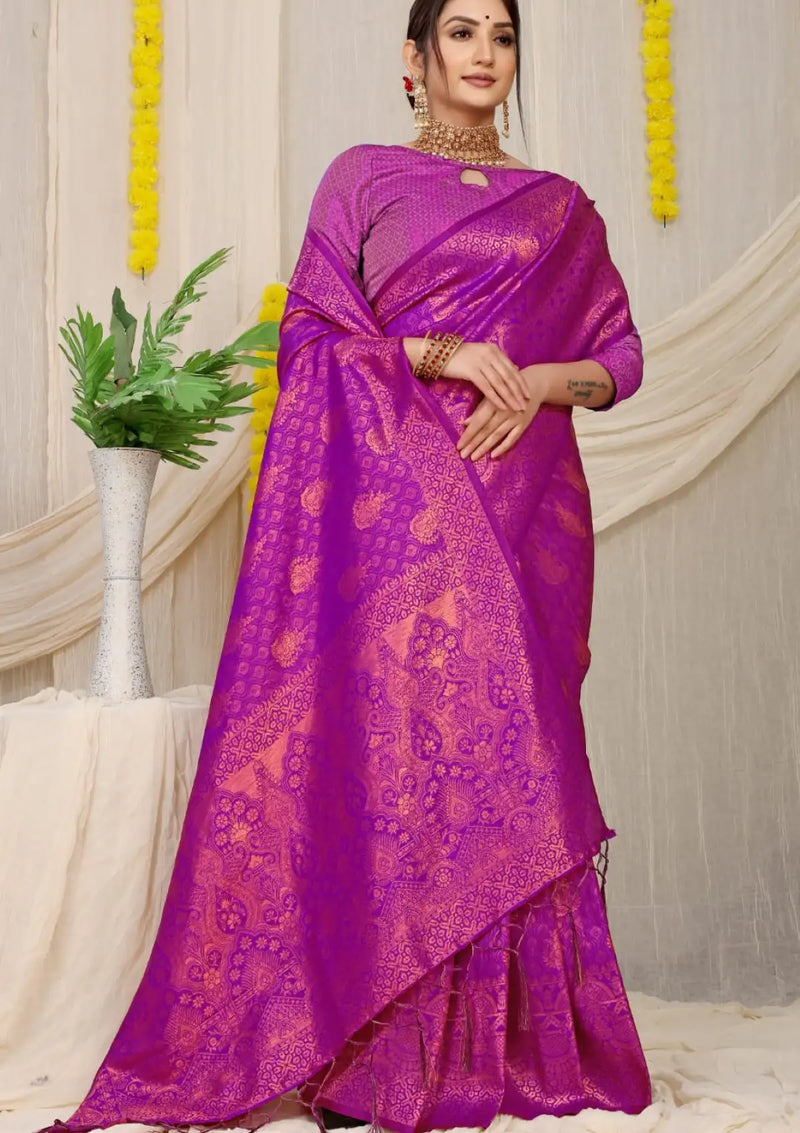 Dark Purple | Handwoven Kanchipuram Pure Silk Saree | Pure Zari | PV BS 103  – Panjavarnam
