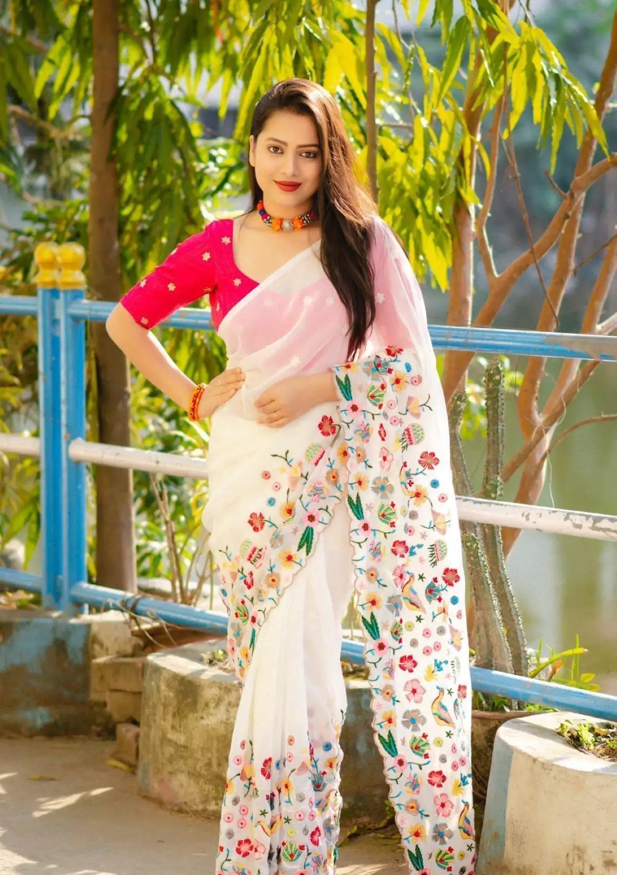 Colorful Sequence Embroidery saree