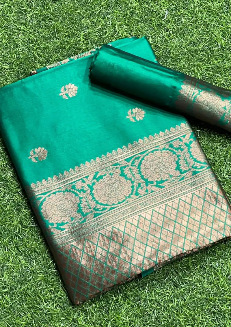 Dark Green Banarasi Copper Zari Weaving Saree