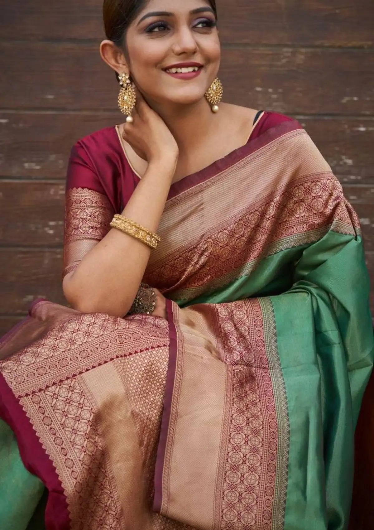 Dark Green Color Banarasi Silk Saree