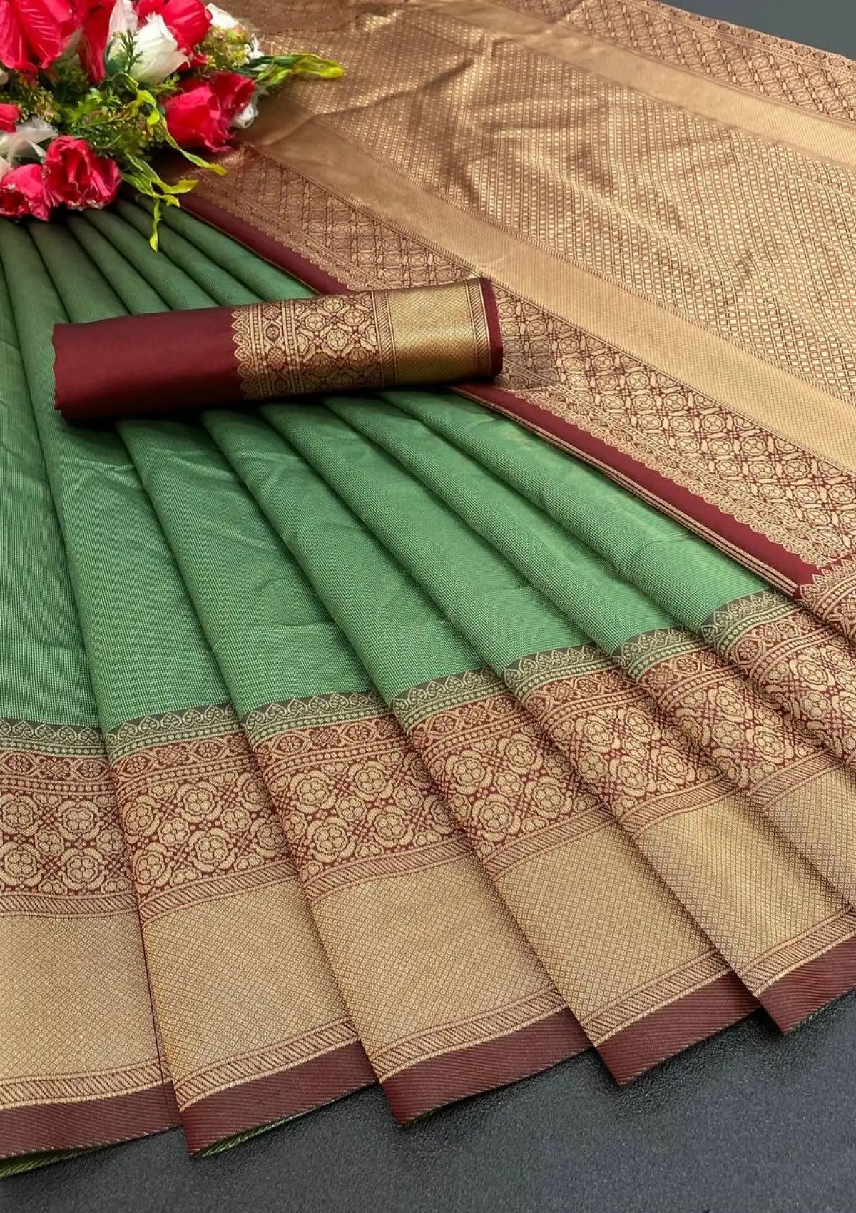 Dark Green Color Banarasi Silk Saree