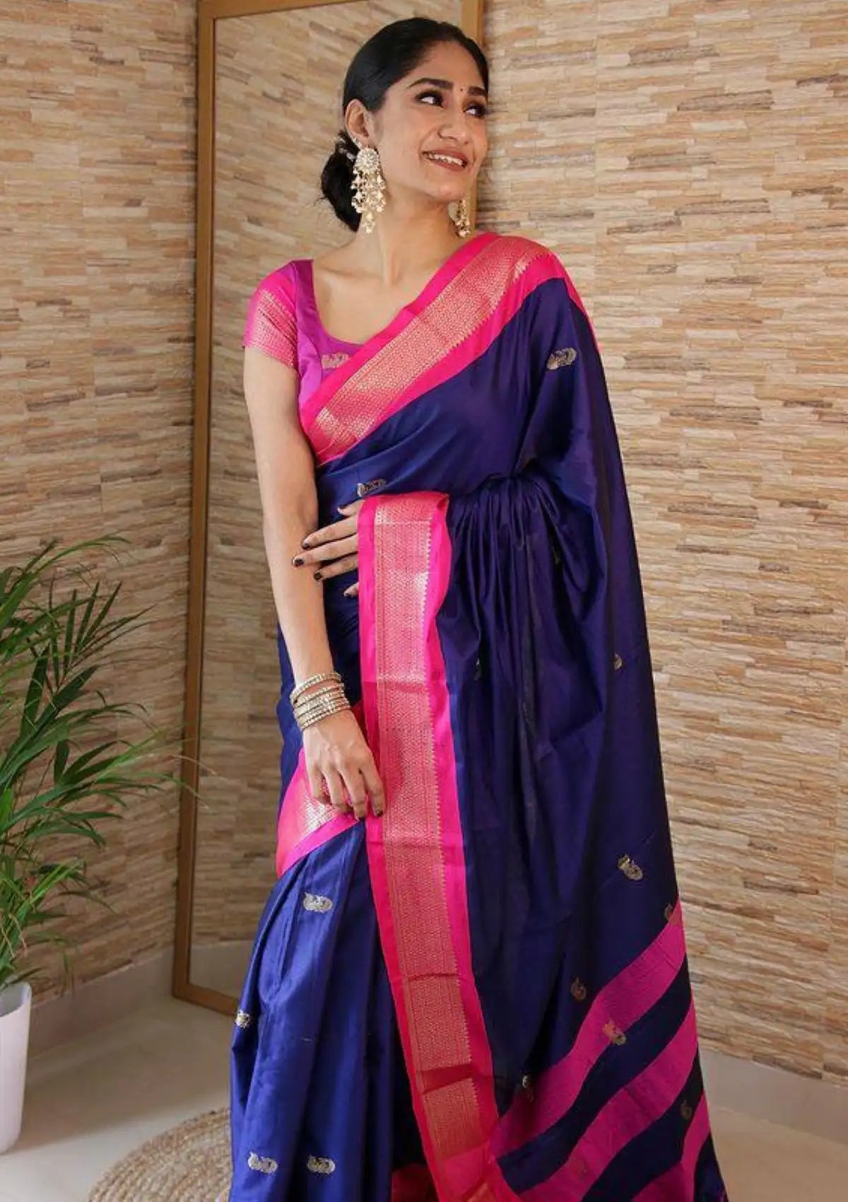 Exciting Blue Gold Zari Weaving Saree