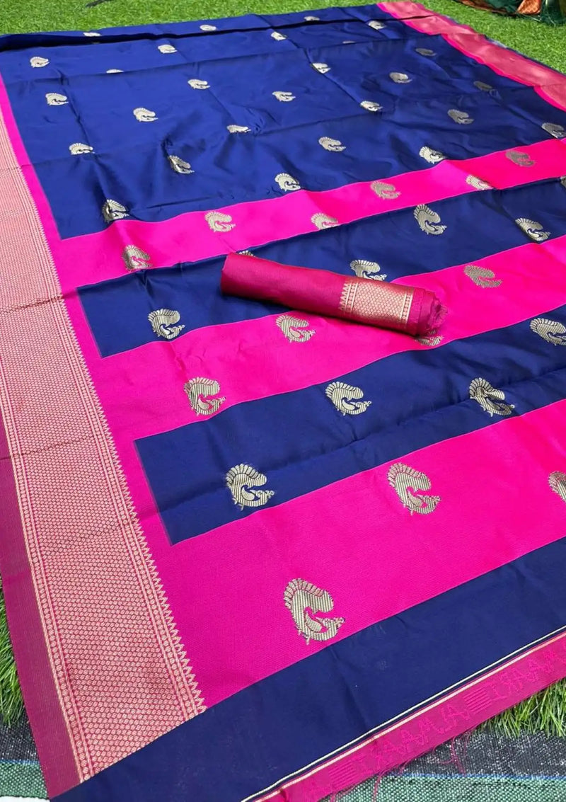 Exciting Blue Gold Zari Weaving Saree