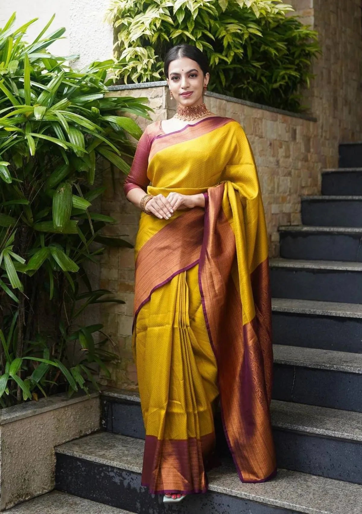 Function Wear Banarasi Silk Yellow Saree