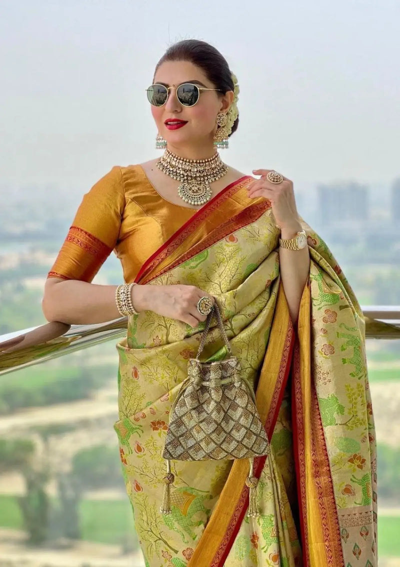 Golden Paithani Pure Silk Saree