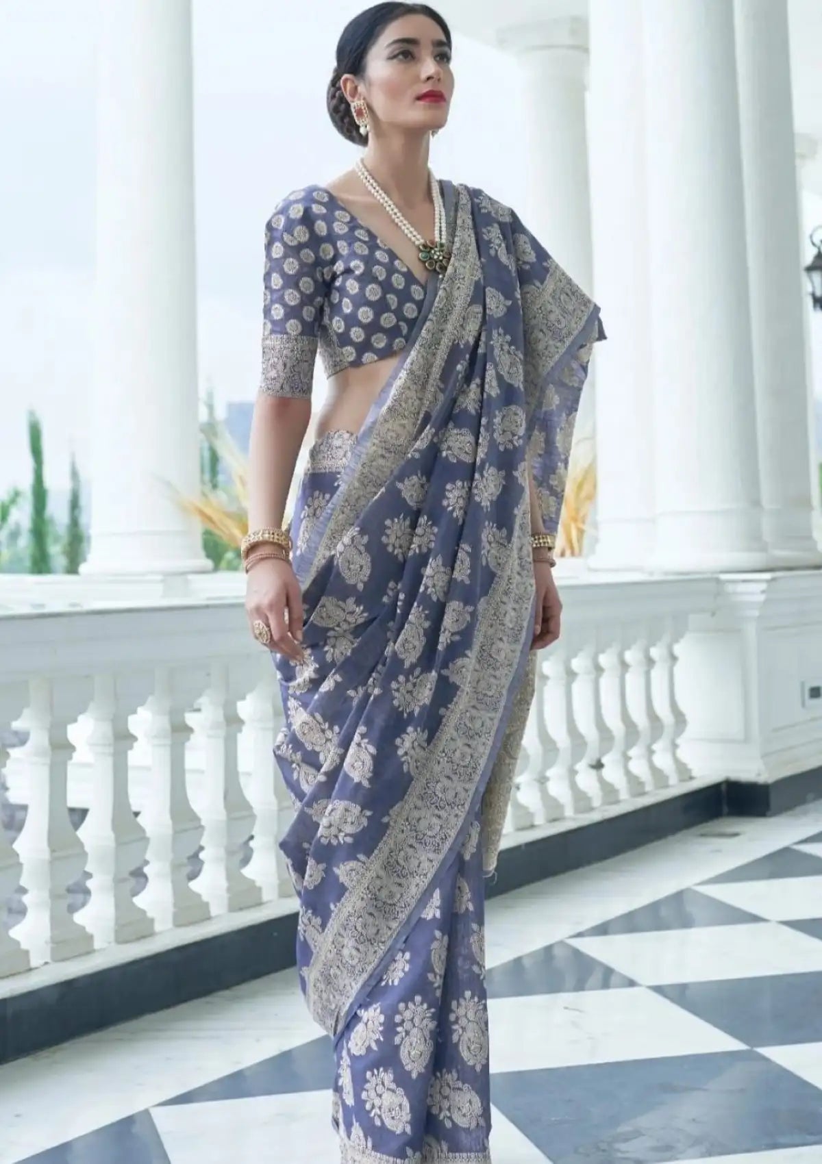 Grey Banarasi Cotton Chikankari Sarees