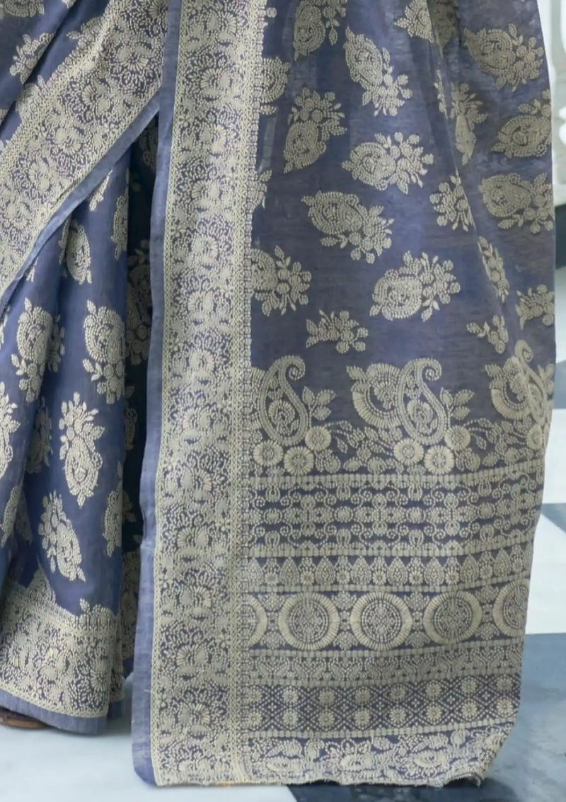 Grey Banarasi Cotton Chikankari Sarees