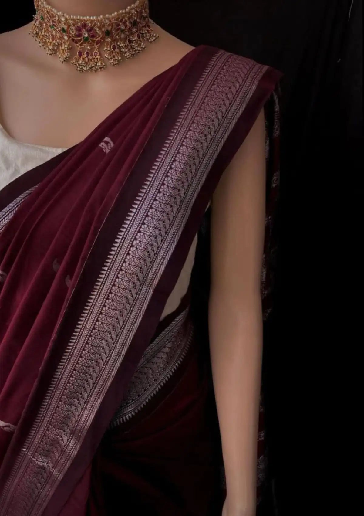 Maroon Silver Zari Saree with Rich Pallu