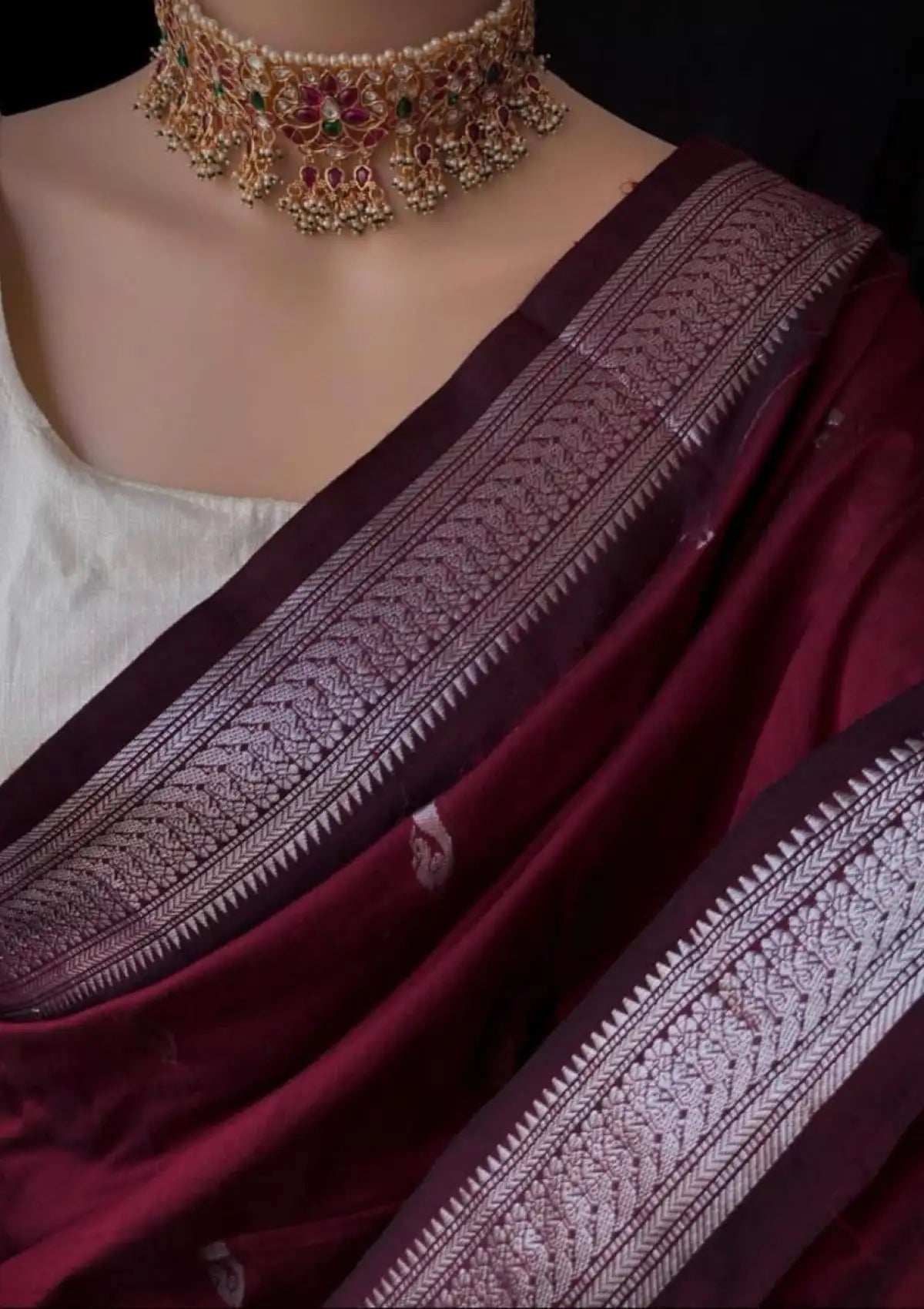 Maroon Silver Zari Saree with Rich Pallu