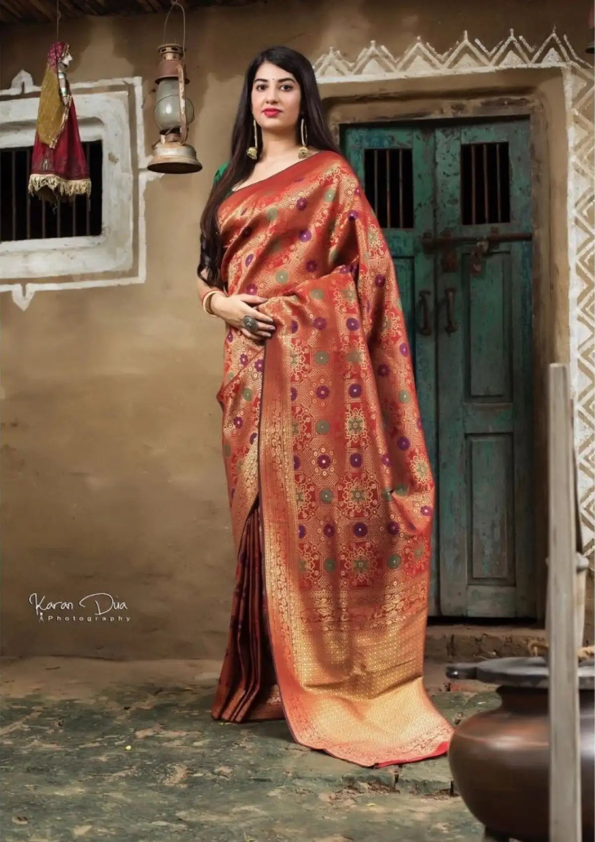 Maroon with gold zari Meena Work Saree