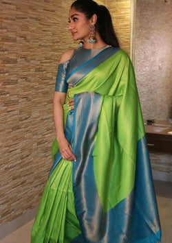 Mint Green woven banarasi saree with blouse