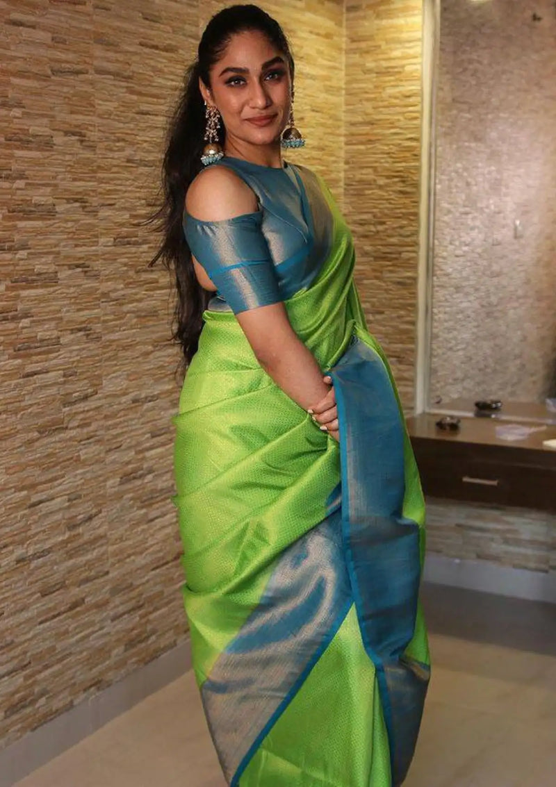 Mint Green woven banarasi saree with blouse