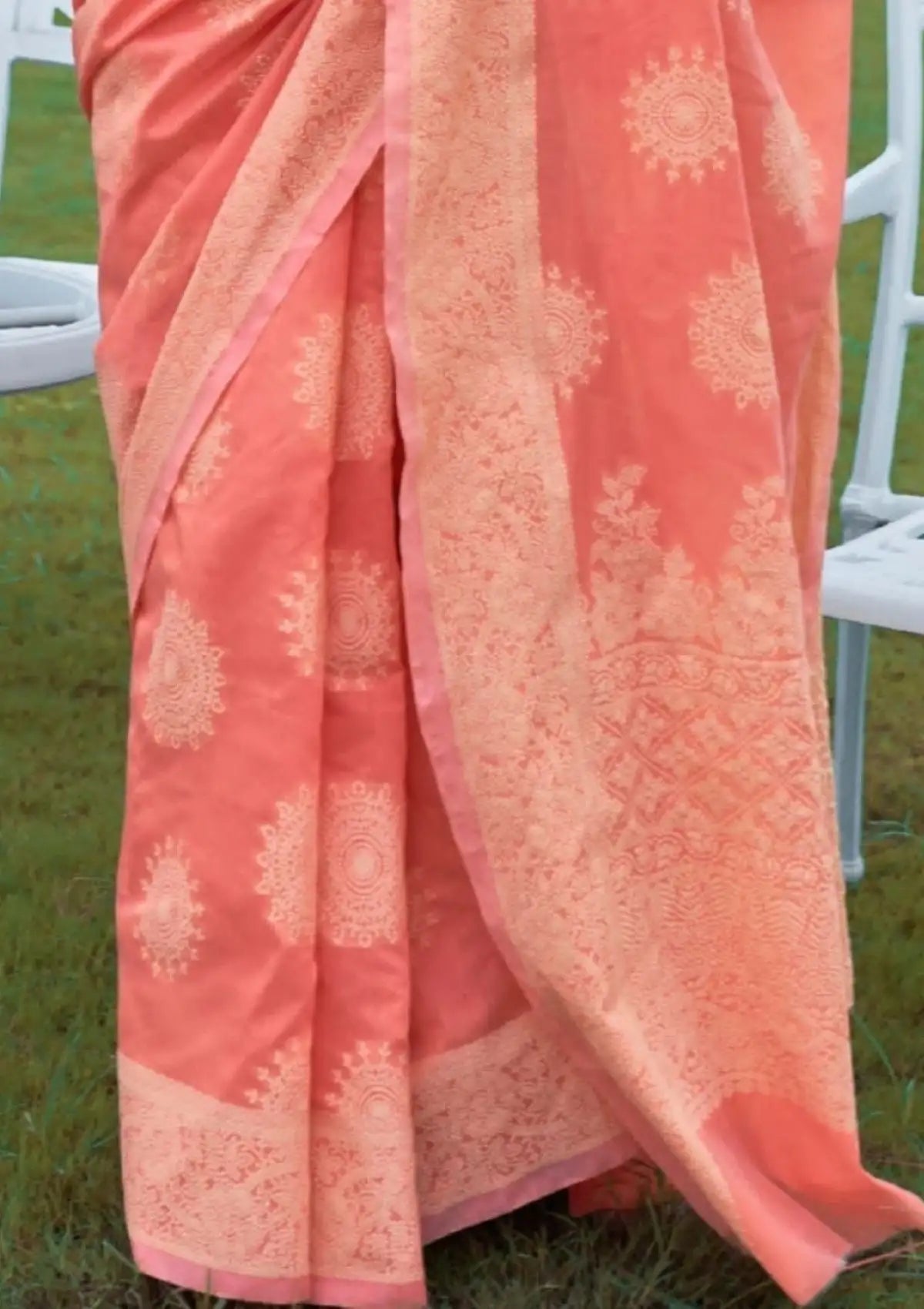 Orange Banarasi Cotton Chikankari Sarees