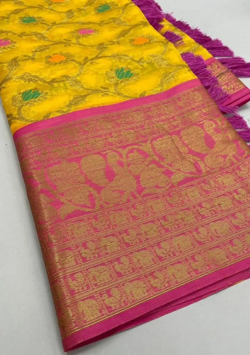 Pandamshree Handloom Jacquard kora silk sarees