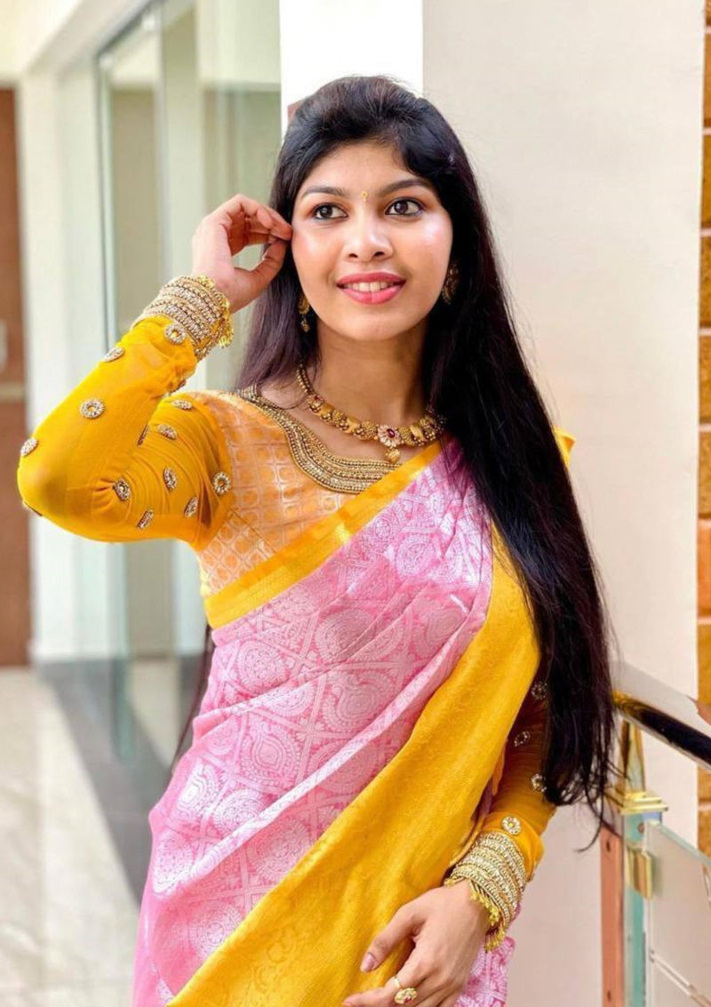 Beautiful Peach Color Designer Banarasi silk saree – casualsaree