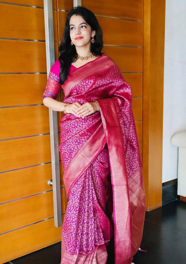 Pink Soft Lichi Silk Wedding Wear Saree