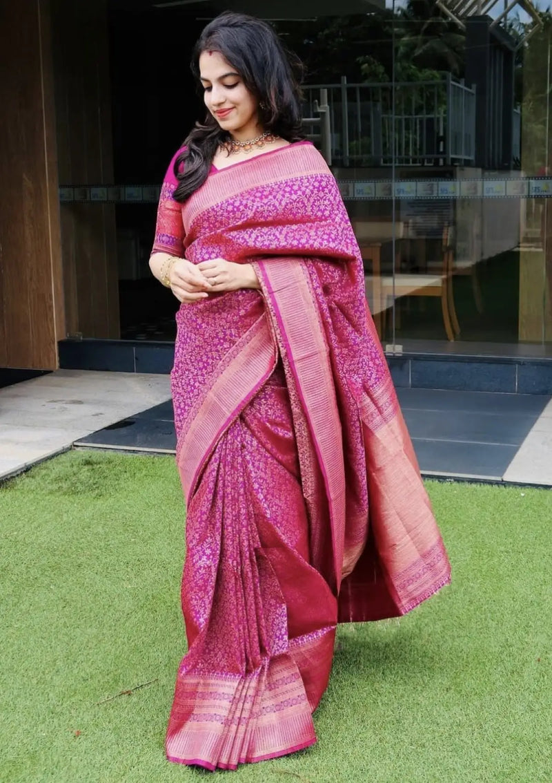 Pink Soft Lichi Silk Wedding Wear Saree