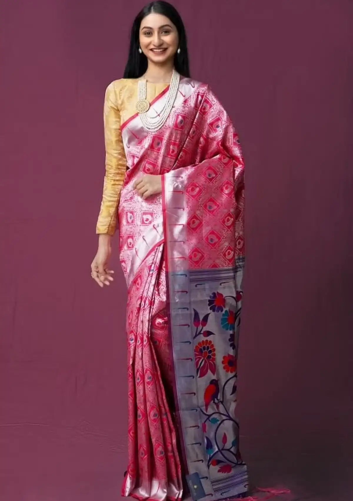 Pure Silver Paithani Silk Saree with Rich Pallu