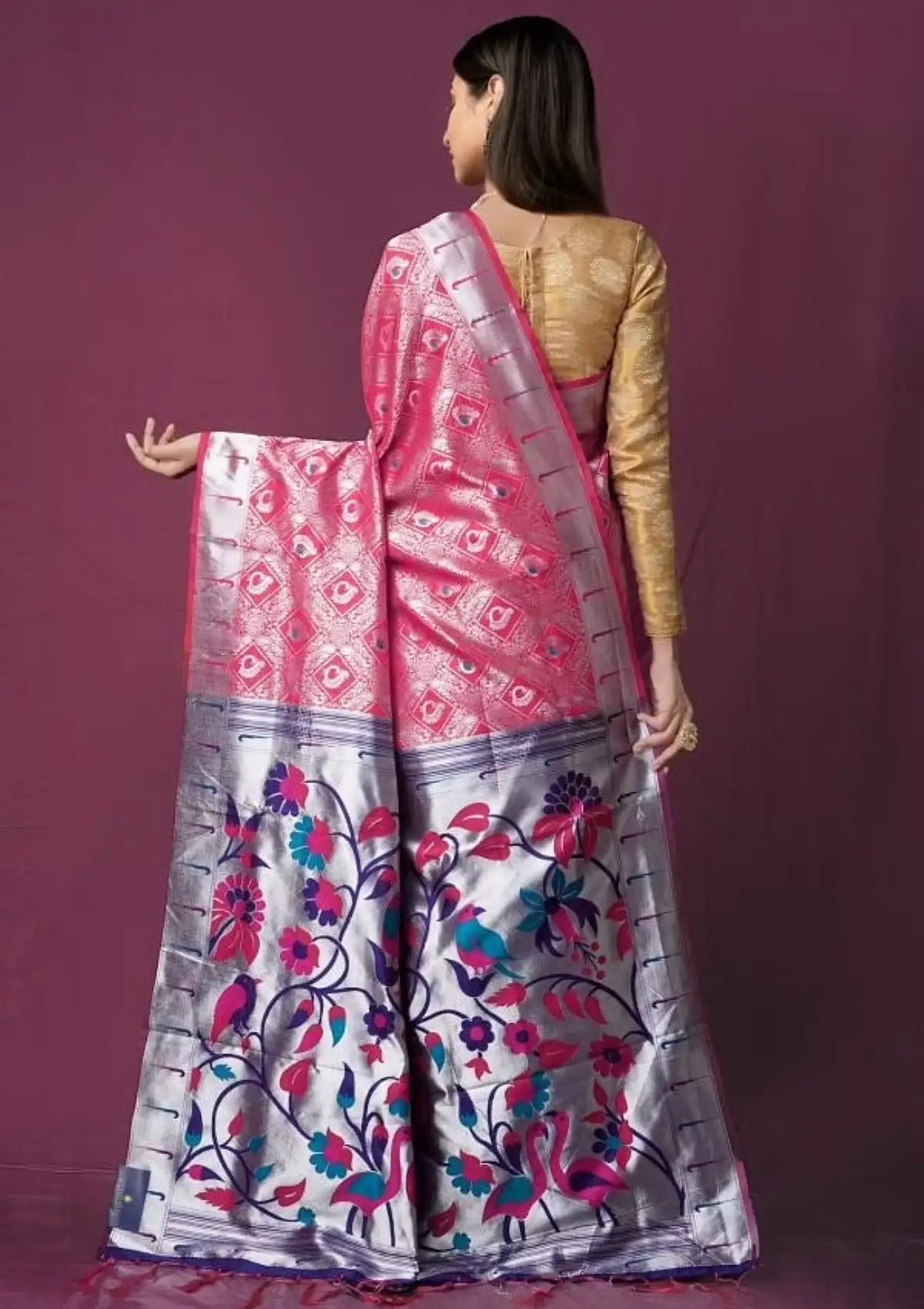 Pure Silver Paithani Silk Saree with Rich Pallu