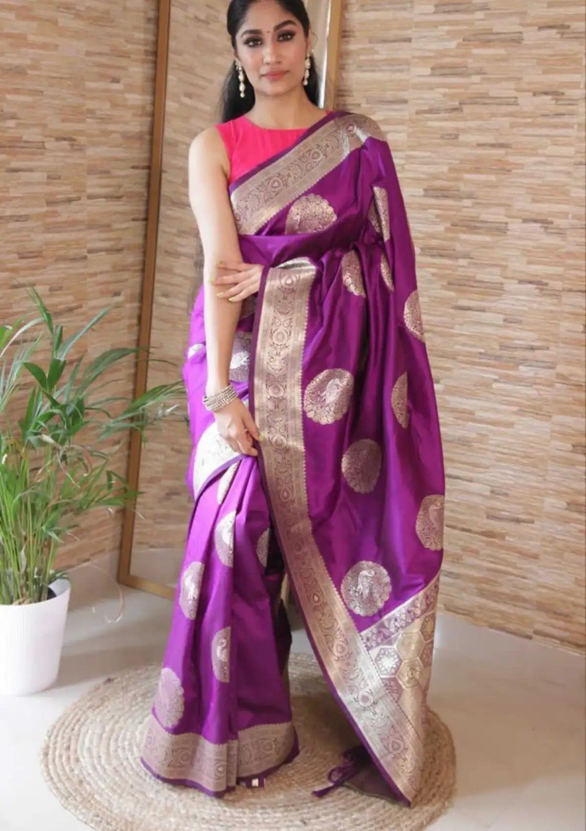 Purple Pure Silk Peacock Motif Saree